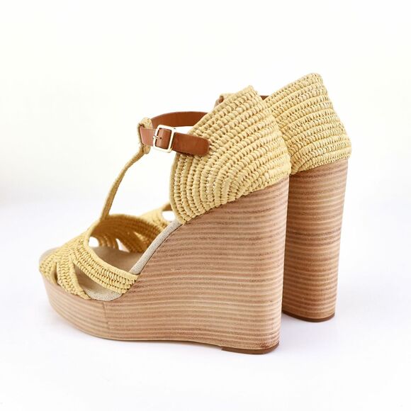 NIB Tory Burch Royal Tan Carina Straw Wedges Sandals 9.5 - Picture 7 of 12